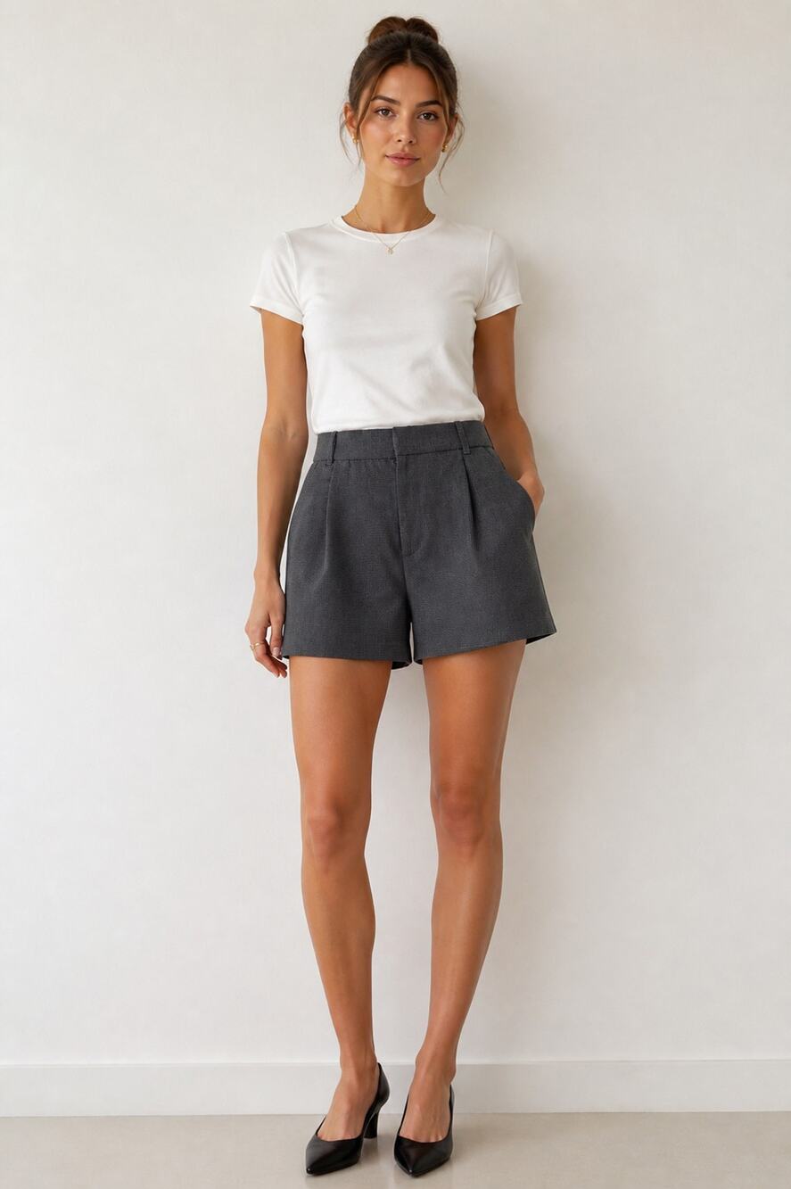 Zara Gray Checkered High Waist Shorts S